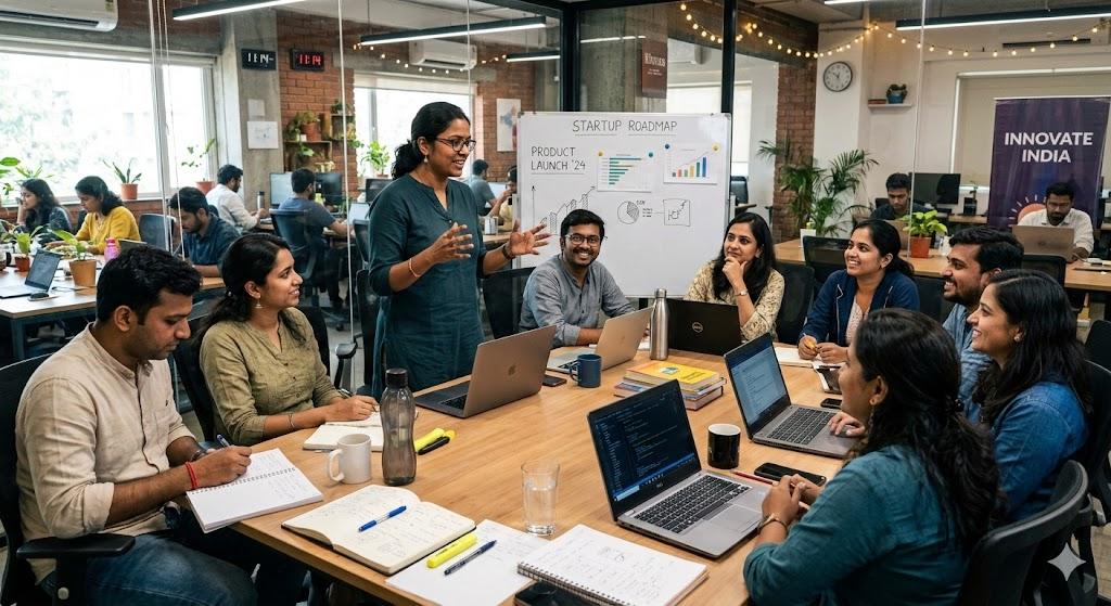 Indian business professionals in a startup meeting